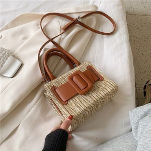 Elegante Vrouwelijke Contrast Kleur Draagtas Zomer Hoge Stro Vrouwen Handtas Reizen Schouder Messenger tas