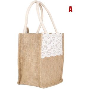 Canvas Jute Tote Herbruikbare Grote Kant Boodschappentas Schoudertas-B5