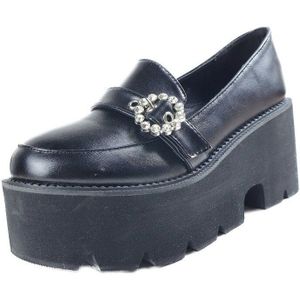 Chunky Hak Platform Loafers Schoenen Vrouwen Zwart Punk Vintage Mary Janes Schoenen Strass Gesp Hoge Hakken Vrouwen Pompen