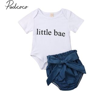 Baby Zomer Kleding Baby Baby Meisje Jongens Kleding Brief Witte Korte Mouwen Romper Denim Shorts Casual Outfit Sets 0 -24 M