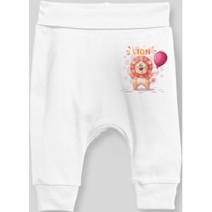 Angemiel Baby Staande Ballon Holding Leeuw Baby Boy Harembroek Pantalon Wit