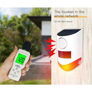 Outdoor Solar Sirene 120db Beveiliging Alarm Afstandsbediening Bewegingssensor Infrarood Detector Draadloze Sirene voor Thuis Landhuis