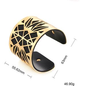 Teamer Georgette Armbanden Vrouwen Hollow Geometrische Manchet Armband Mannen Zwart Rood Pu Leer Brede Armband Indian Sieraden