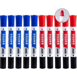 10 stks/partij twee kleuren Uitwisbare Whiteboard Marker pen Blauw Rood zwart kleur pennen voor witte boord Kantoor schoolbenodigdheden FB702