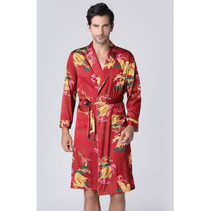 Stijlvolle Heren Badjas Zijden Kimono Lange Mouwen Robe Chinese Lucky Dragon Print Pyjama Mannen Gown Badjas Mannen Homewear