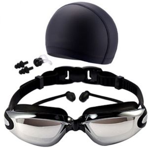 Mannen Vrouwen Zwembril Pak HD Waterdichte zwembril + badmuts + Neus Clip + Oordopjes