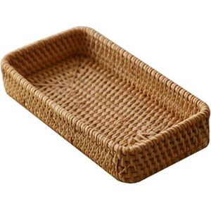 Natuurlijke Rotan Opslag Mand Rechthoekige Rieten Geweven Fruit Snoep Brood Organizer Badkamer Woonkamer Decor