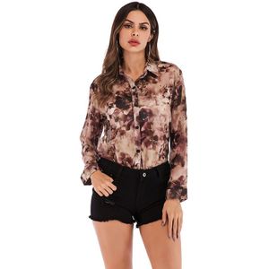 Vrouwen Blouses Lange Mouwen Turn Down Kraag Office Shirt Chiffon Print Blouse Shirt Casual Tops Plus Size Blusas Femininas