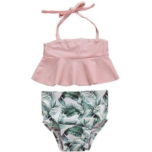 2 PCS Baby Kid Meisje Bloemen Badmode Roze Tank Tops Bladeren Print Shorts Badpak Bikini Bathing Outfits Set 1- 6 T