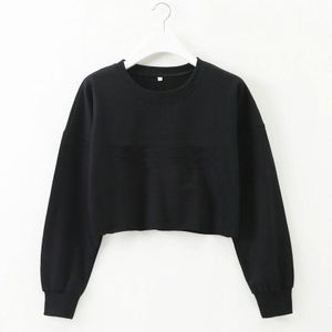 Vrouwelijke Overhemd Mode Vrouwen Crop Tops Eenvoudige Soild Casual O-hals Lange Mouwen Effen Losse Sweater Jumper Print Logo