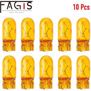 Fagis 10Pcs Auto T10 W5W Originele Halogeen 194 12V 5W Natuurlijke Amber Signaal Lamp Geel Instrument Licht leeslamp