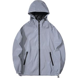 Unisex Reflecterende Jas Hooded Windjack Streetwear Coat Casual Double Layer Geul Jas Rits Veiligheid Jas Outdoor