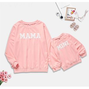 Mini Mama Brief Gedrukt Familie Bijpassende Hoodies Outfits Kleding Roze Lange Mouw Sweatshirt Voor Moeder En Dochter Herfst Winter