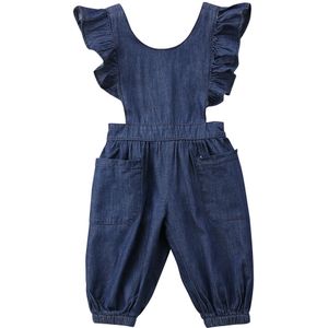 Baby Peuter Meisje Flutter Mouw Denim Jumpsuit Met Pocket