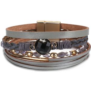 Allyes Kristal Kralen Charm Lederen Armband Voor Vrouwen Magnetische Sluiting Multilayer Bohemian Gevlochten Wrap Armbanden Sieraden