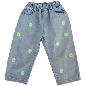 Lente Herfst Mode Dot Gedrukt Casual Jeans Voor Jongens Meisjes All-Match Lichte Kleur Denim Broek