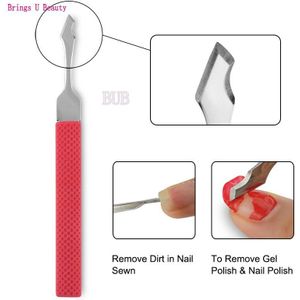 Professionele Polygon Dual Gebruik Rvs Cuticle Pusher Remover Cutter Trimmer Met Anti-Slip Rubberen Grip Handvat
