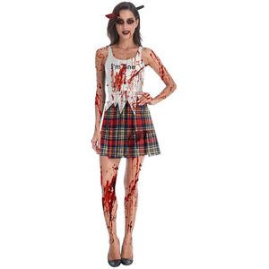 Halloween Kostuums Voor Vrouwen, Bloed Kleur Print Tops + Korte Rok Vintage Gown Party Terreur Kleding disfraz halloween S26