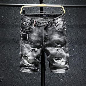 Mannen Grijs Ripped Denim Shorts Zomer Gaten Zwarte Korte Jeans Zacht Katoen Stretch Jean Korte Knie Lengte jeans