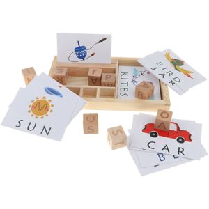 Kids Baby Developmental Houten Alfabet Cubes Engels Woorden Puzzels Ouder-kind Interactief Spel Activiteit Speelgoed