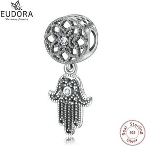Eudora 925 Sterling Zilveren Vintage Hamsa Hand Charms & Clear Cz Bloem Hand Van Fatima Hanger Kralen Fit Armbanden Diy sieraden Z66