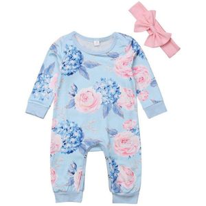 Lange Mouwen Baby Bloemen Romper Voor Baby Gir Lente Zomer Kleding Met Boog Haarband Pasgeboren Meisje Romper Photo baby Jumpsuit