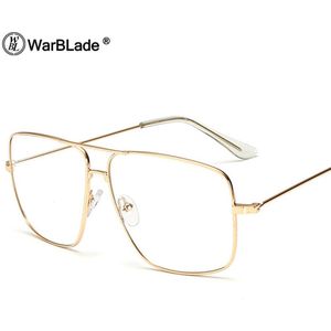 WarBLade Mannen Sunglass Retro Gold Metalen Frame Zonnebril Clear Lens Bril Plein Vintage Bijziendheid Zonnebril
