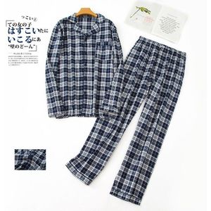 Man Herfst Winter Lange mouwen Broek Pyjama Set Vol Katoen Plaid Heren Pyjama Lange Slaap Nachtkleding mannen Slapen pyjama