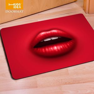 Hugsidea mode front entree tapijten dame rode sexy lippen gedrukt rugs3d grappige rubber carpet voor woonkamer vloer mat