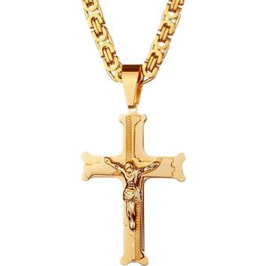 Religieuze Rvs Grote Cross Kettingen Voor Vrouwen/Mannen Gouden Kleur Christian Mode-sieraden