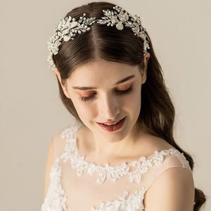 Jonnafe Zilveren Leaf Bridal Tiara Hoofdband Vrouwen Prom Haar Kroon Parels Sieraden Crystal Wedding Hoofddeksel Haar Acccessories