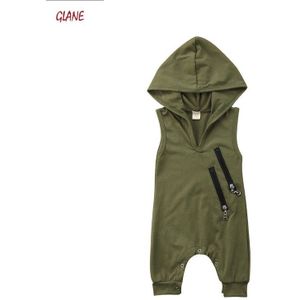 Army Green Hooded Rompertjes Voor Pasgeboren Baby Boy Mouwloze Jumpsuits