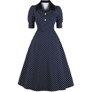 Tonval Bladerdeeg Mouw Knop Up Polka Dot Vintage Style Party Lange Jurk Vrouwen Elegante Hoge Taille Katoen Pinup Midi Jurken