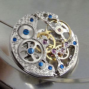 17 juwelen Zilver Aziatische Volledige Skeleton Hand-Kronkelende Beweging Vervanging Duurzaam Voor ETA 6497 Horloge beweging Repair Tool Onderdelen