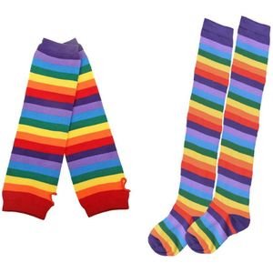 Knit Mittens Sockings Voor Vrouwen Meisje Kleurrijke Regenboog Gestreepte Lange Handschoenen Sokken Warmer Arm Vingerloze Knit Mittens Sockings