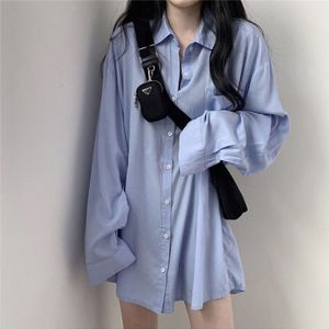 E-BAIHUI Chic Solid Shirts Lange Mouw Blouse Plus Size Shirts Oversize Wit Blouse Maxi Vriendjes Chemisier