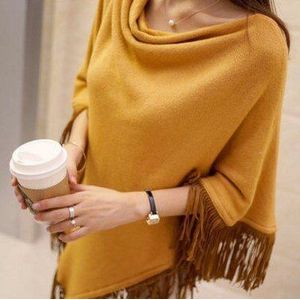 Laipelar gebreide vesten voor vrouwen mode onregelmatige slanke fringe lange vest vrouwelijke winter trui sjaal cloak jas tops