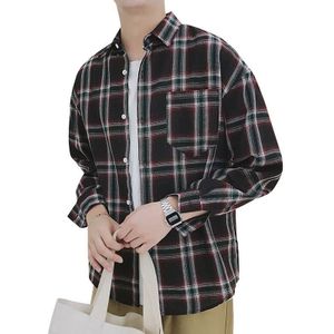 Japanse Stijl Harajuku KATOEN 100% casual Losse multicolor plaid lange mouwen Leisure Streetwear tops mannen controleren shirts