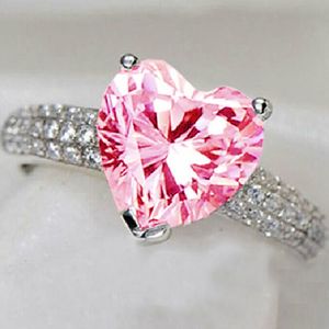 Yayi Mode Vrouwen Sieraden Hart 5CT Roze Zirkoon Cz Zilveren Kleur Engagement Liefhebbers Bruiloft Shining Party Ringen