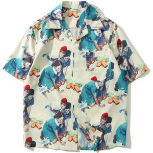 GONTHWID Vintage Schilderen Print Shirts Zomer Mode Casual Hawaii Beach Aloha Party Shirt Streetwear Mannen Korte Mouwen