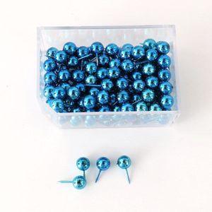 100 stks/doos blauw Elektroforetische-coated Plastic Gekleurde Push Pins Punaises Ronde Punt Push Pins Kaart Duim Kopspijkers Pin
