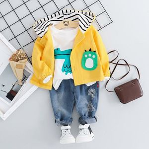 Cool jongens vallen dino outfits jeans jas tops kids baby 3 stuks kleding set