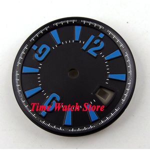 31.5mm zwart sterial dial blue marks datum venster Horloge Wijzerplaat voor ETA 2836 Mingzhu 2813 4813 Beweging D43