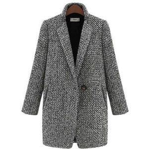 Winterjas Vrouwen Houndstooth Wollen Jas Cotton Blend Single Button Pocket Oversize Trenchcoat Bovenkleding Femme