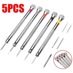 5pcs Zilveren Klok Horloge Gereedschap Schroevendraaier Set Link Pin Remover Schroevendraaiers voor Horloge Reparatie Tool Kit