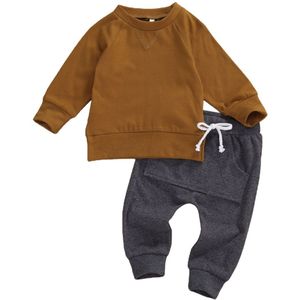 Baby Jongens 2-Delige Outfit Set Lange Mouw Effen Kleur Top + Pocket Broek Set Voor Kinderen Baby jongens