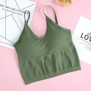 Athvotar Effen Kleur Crop Top Bra Vrouwen Naadloze Een Stuk V-hals Backless Beha Ondergoed Draadloze Padded Bralette Top