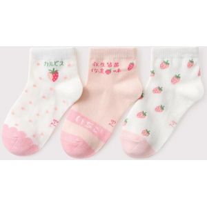 3 Paren/partij Kids Sokken Kinderen Katoenen Cartoon Dinosaurus Cherry Print Sokken Lente Zomer Mode Ademend Mesh Jongens Meisjes Sokken