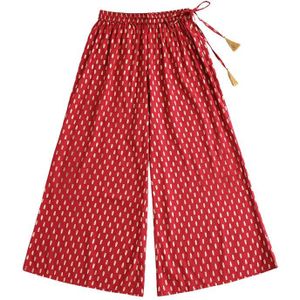 Vrouw Mode Etnische Stijlen Print Bodems Katoenen Broek India Kurtas Rood Breed-Legged Broek