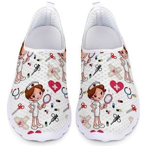 Zoete Leuke Cartoon Verpleging Arts Gedrukt Flats Schoenen Vrouwen Casual Zomer Slip Op Sneakers Lichtgewicht Verpleegkundige Dames Schoen